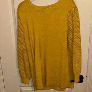 LOFT Yellow Knit Sweater with Textured Sleeves